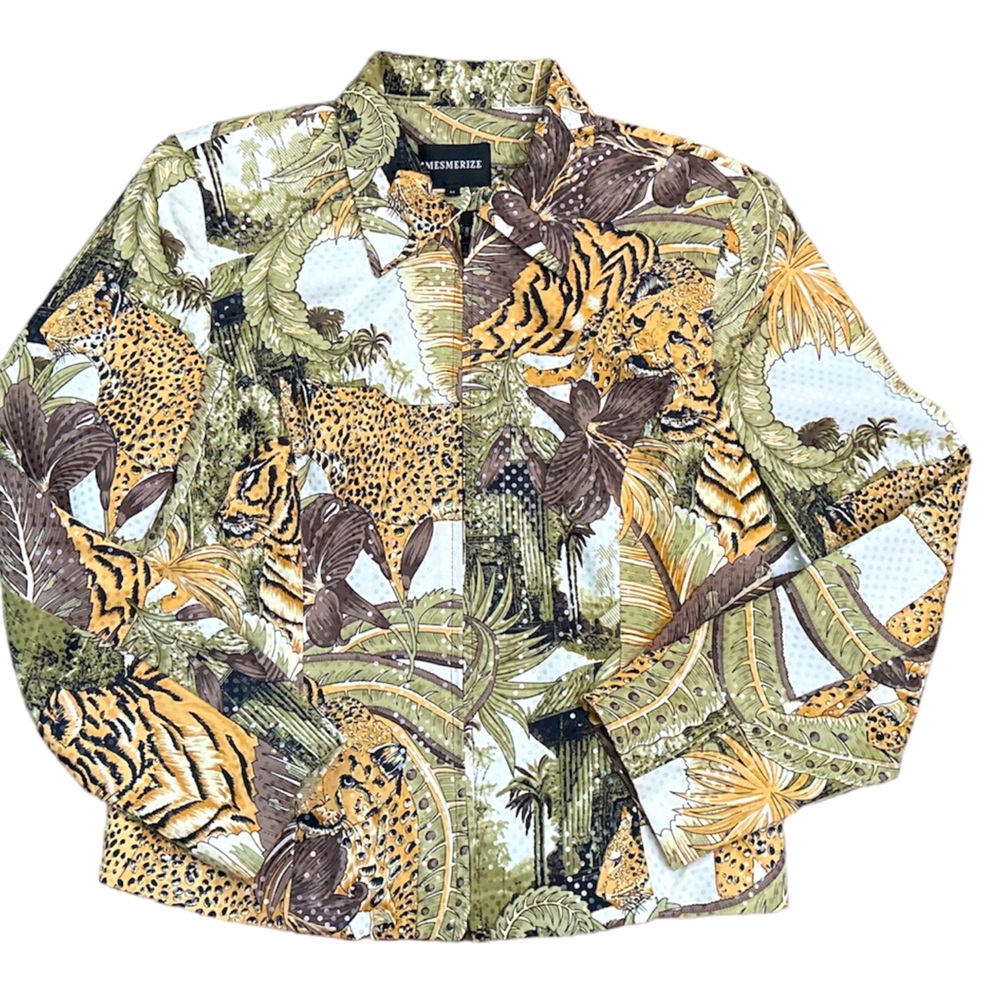 Mesmerize Women's Leopard & Floral Tiger Print Sequin Jacket Size M